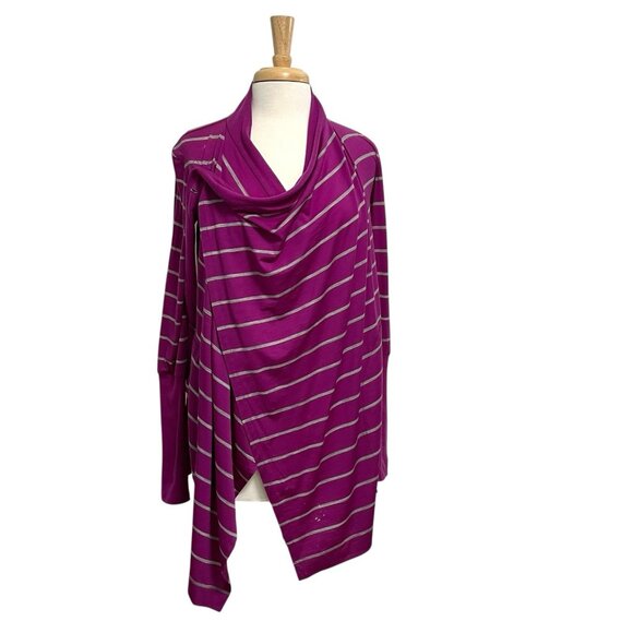 Icebreaker Merino Wool Blend Wrap Cardigan Sweater Purple Stripe size XS - Picture 1 of 16